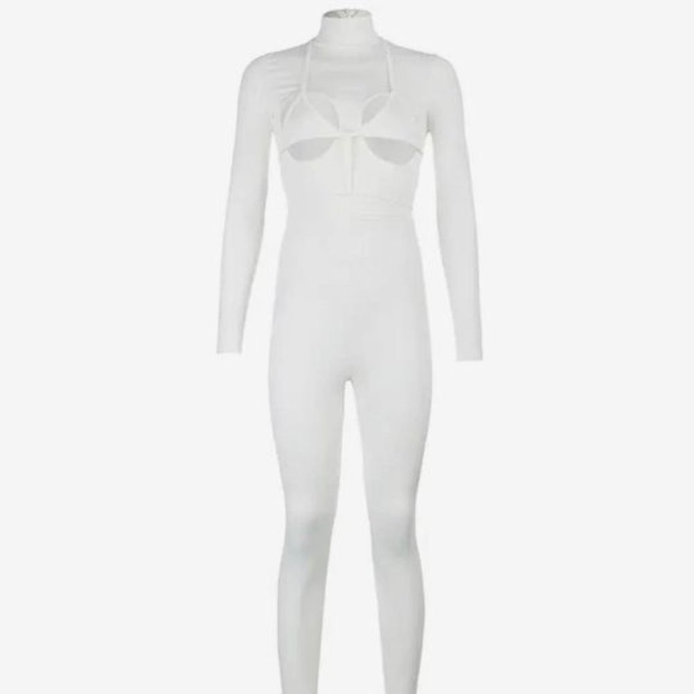 white bralette jumpsuit